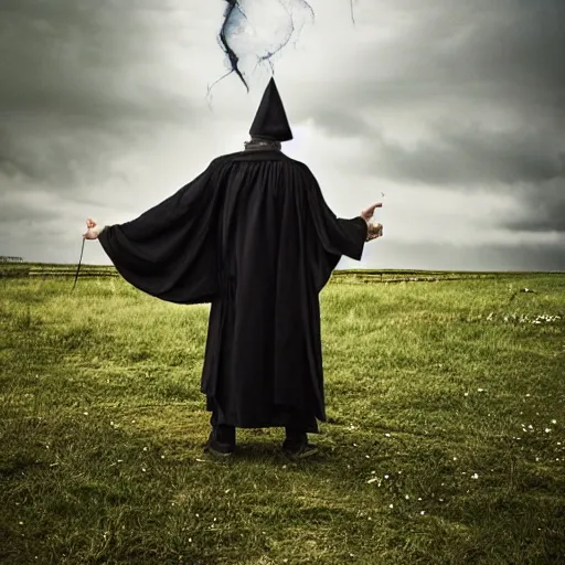 Image similar to Wizard casting a storm spell, photography