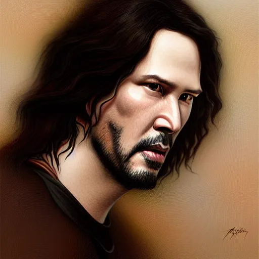 Prompt: beautiful striking Pre-Raphaelite Keanu Reeves by Artgerm and Greg Rutkowski, pale, intricate, elegant, highly detailed, digital painting