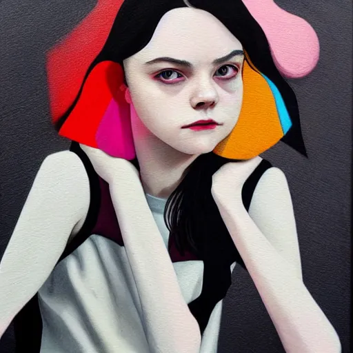 Prompt: elle fanning, christina ricci, anya taylor joy picture by sachin tang, asymmetrical, dark vibes, realistic painting, organic painting, matte painting, geometric shapes, hard edges, graffiti, street art : 2 by sachin teng : 4