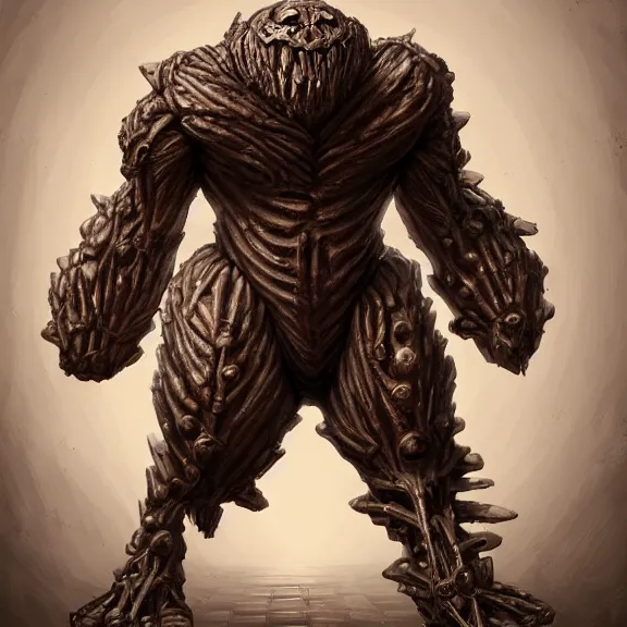 Prompt: highly detailed full body picture of a biomechanical golem, grotesque, bizarr, fleshy, character art, studio lightning, dark colors, intricate, masterpiece, photorealistic, hiperrealistic, sharp focus, high contrast, Artstation HQ, DeviantArt trending, 4k UHD, Unreal Engine 5