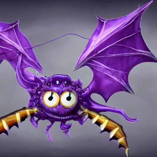 Image similar to flying purple monster with 1 eye and 1 horn