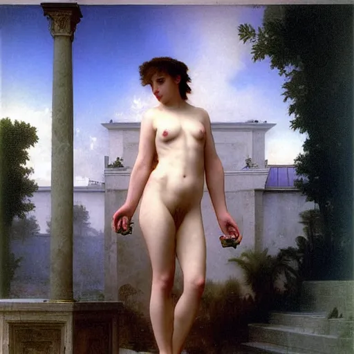 Prompt: vaporwave dreamscape, urban decay, by bouguereau