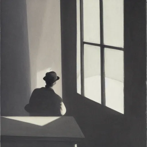 Image similar to person looking through window in house, Edward hopper