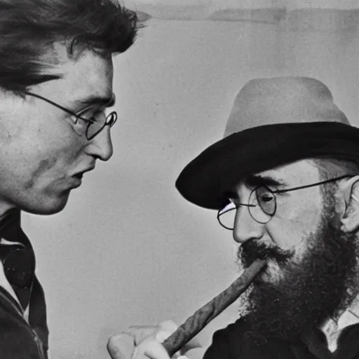 Image similar to Harry Potter smokes a Cuban cigar with Fidel Castro. Photo. Good quality. Hyperrealism.