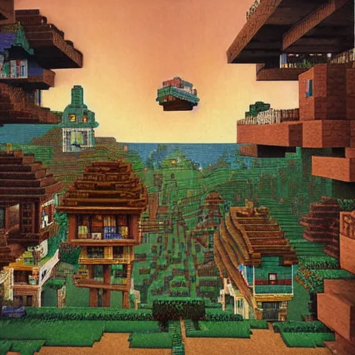 Image similar to minecraft world by norman rockwell