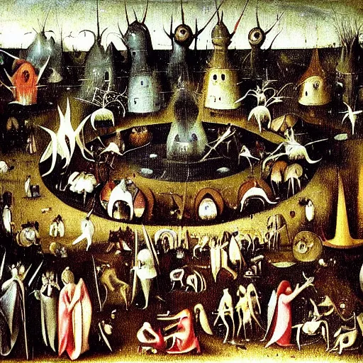 Prompt: the garden of hell painted by hieronymus bosch