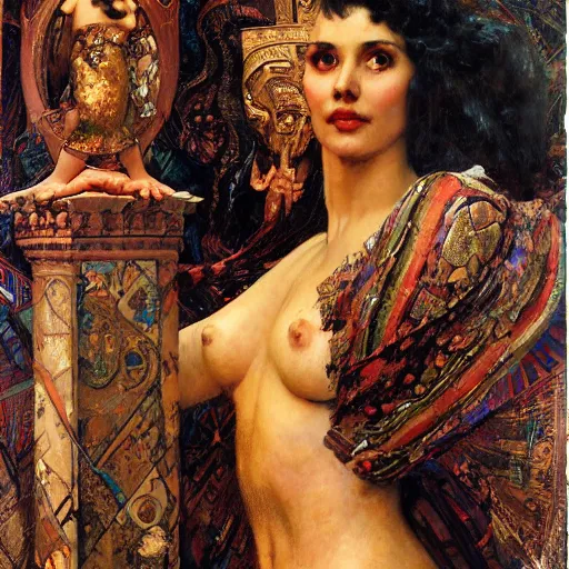 Image similar to portrait of a beautiful goddess, painted by jack kirby, lawrence alma tadema, norman rockwell, greg staples, wayne barlow, jacob collins, tom lovell, frank schoonover, neville page