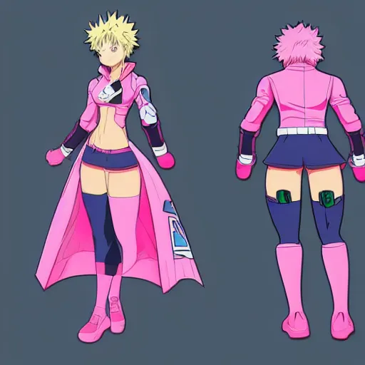 Prompt: concept art for a pink my hero academia costume for females, detailed