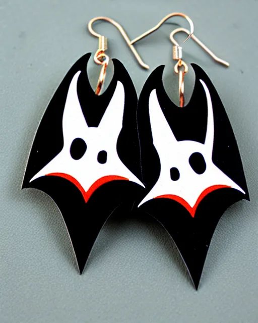 Image similar to spooky cartoon bat, 2 d lasercut earrings,