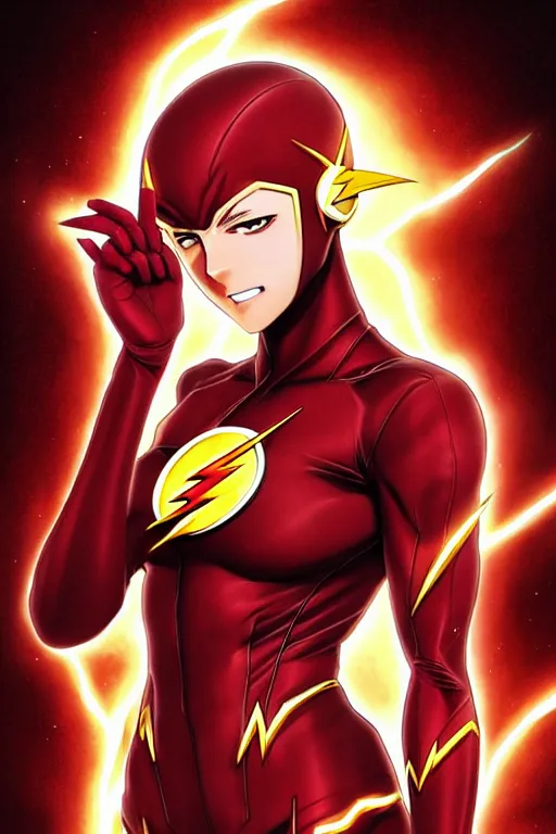 Image similar to anime key visual of a beautiful female the flash!! intricate, red, black, gold suit, powers, speed, lightning hate, dc comics, cinematic, stunning, highly detailed, digital painting, artstation, smooth, hard focus, illustration, art by artgerm and greg rutkowski and alphonse mucha
