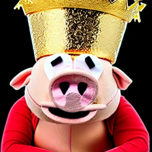 Image similar to a pig wearing a gold crown depicted as a muppet