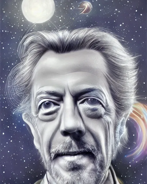 Image similar to alan watts floating in the universe portrait painting highly detailed procreate, featured on artstation