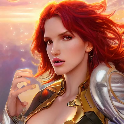 Image similar to ultra realistic illustration, bella thorne as starfire anime, intricate, elegant, highly detailed, digital painting, artstation, concept art, smooth, sharp focus, illustration, art by artgerm and greg rutkowski and alphonse mucha and wlop