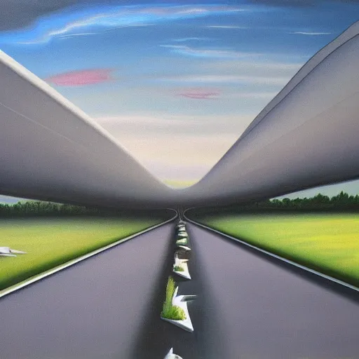 Image similar to surrealist painting of a highway