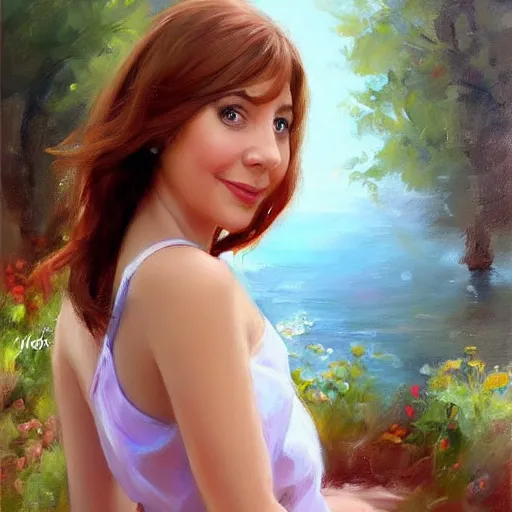 Image similar to lily aldrin, painting by vladimir volegov