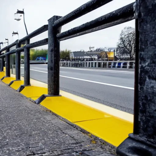 Prompt: a mysterious figure inspecting a german traffic barrier