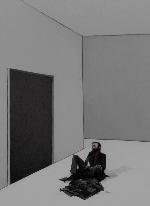 Image similar to Keaton Henson in an empty room art concept art, sharp focus, artgerm, 8k highly detailed