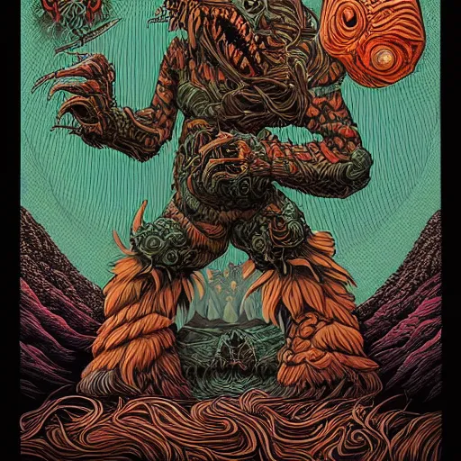 Prompt: a beautifuly ultradetailed stylized monster full body portrait, in the style of Dan Mumford