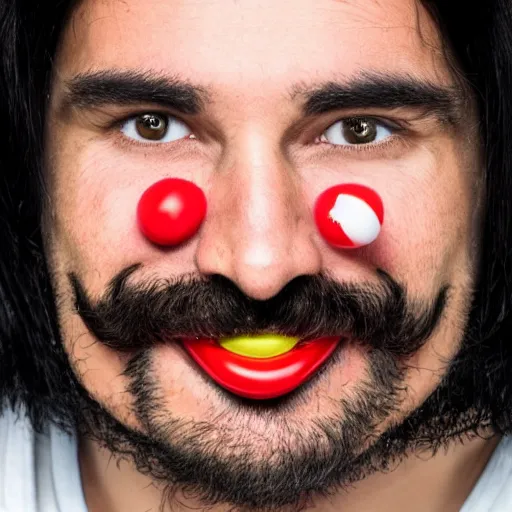 Prompt: Picture Of Man with Red Nose and Long black hair