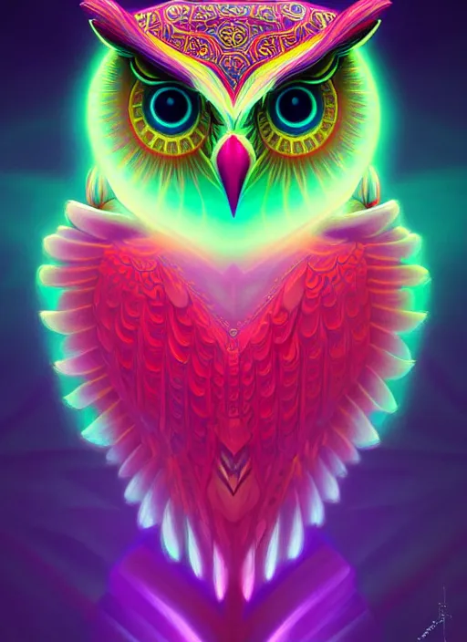 Image similar to symmetry!! product render poster vivid colors divine proportion owl, divine, glowing fog intricate, elegant, highly detailed, digital painting, artstation, concept art, smooth, sharp focus, illustration,