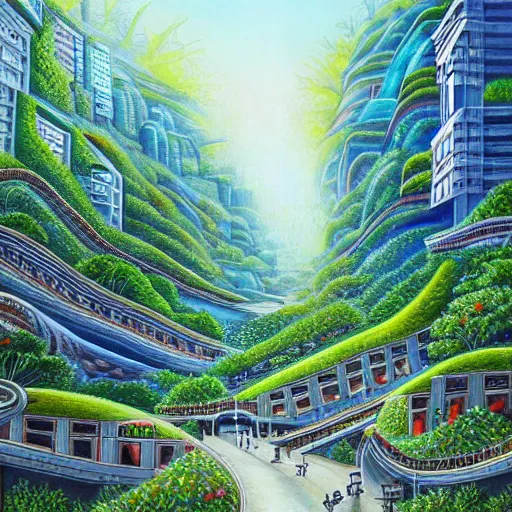 Image similar to Unbelievable city of the future in harmony with nature. Beautiful detailed painting by Lurid. (2022)