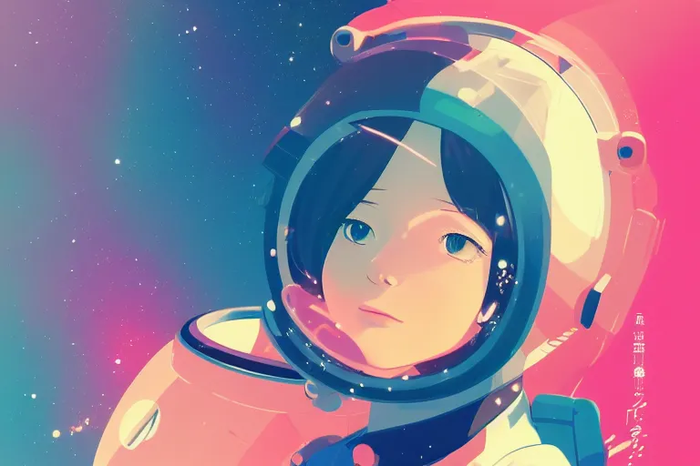 Prompt: portrait of a young astronaut girl floating in space, colorful, cute face by ilya kuvshinov, yoshinari yoh, makoto shinkai, katsura masakazu, dynamic pose, mads berg, kyoani, rounded eyes, halftone shading, christopher balaskas, dithered illustration, anime poster, anime visual