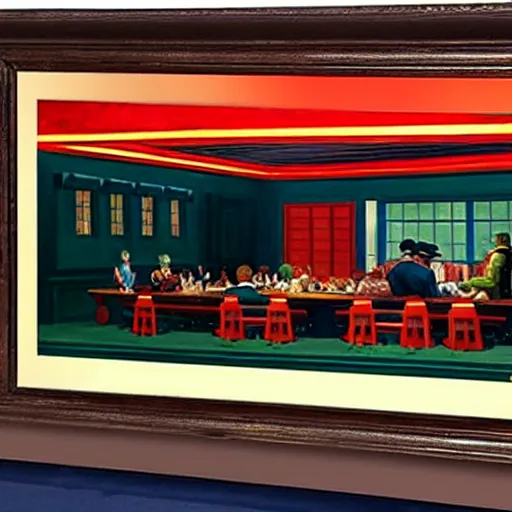 Prompt: 1942 oil on canvas painting by Edward Hopper, Nighthawks, Marvel Superheros