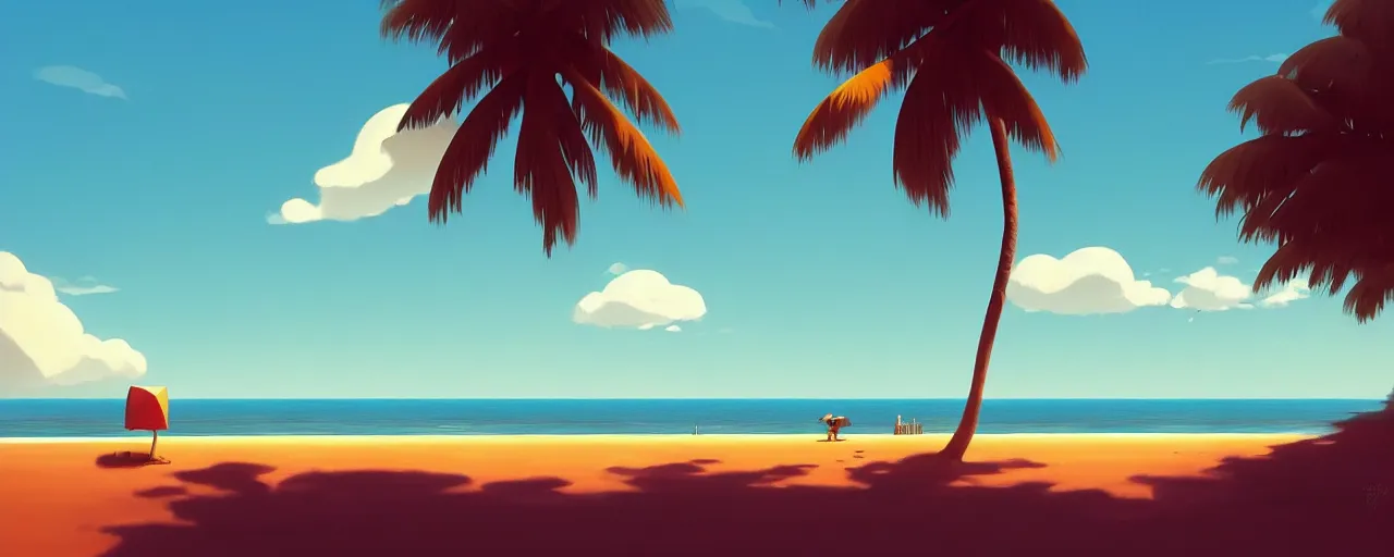 Image similar to painting by goro fujita!! illustration of a beach horizon with clouds and one palm tree in the style of goro fujita, sharp focus, highly detailed, artstation