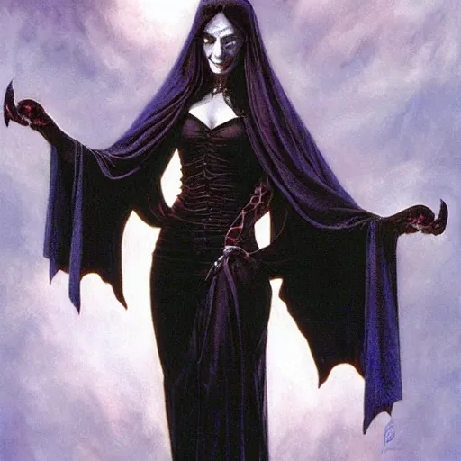 Image similar to vampire priestess, by gerald brom and berthold woltze.