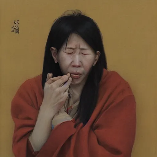 Image similar to A woman crying by Leng Jun