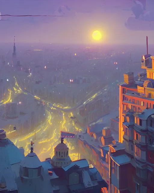 Prompt: painting of kiev city, ukraine, detailed, by simon stalenhag, cory loftis, james gilleard, atey ghailan, makoto shinkai, goro fujita, studio ghibli, rim light, exquisite lighting, clear focus, very coherent, plain background, soft painting