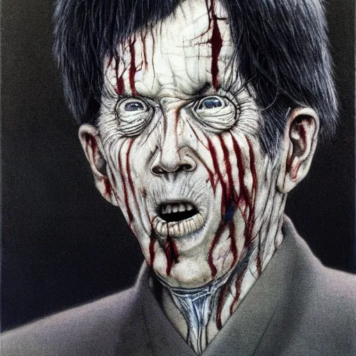 Image similar to junji ito, beksinski \ and stephen gammell presidential portrait of joe biden