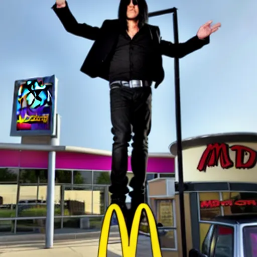 Image similar to criss angel mindfreak levitating over mcdonalds