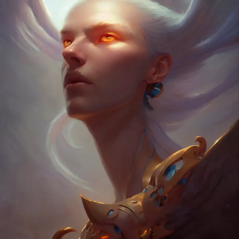 Image similar to a portrait of a stunning humanoid, by mandy jurgens and pete mohrbacher and greg rutkowski, in frame, low angle, detailed facial features, fantasy, d & d