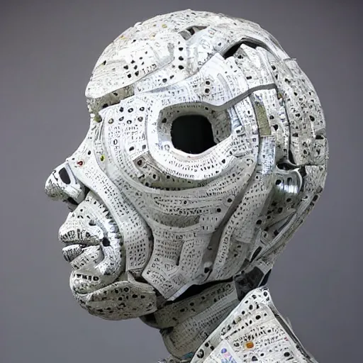 Prompt: empathy emerging in artificial intelligence. studio. papier - mache