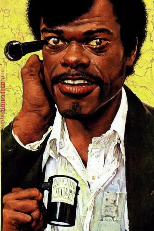 Prompt: Jules Winnfield from Pulp Fiction painted by Norman Rockwell