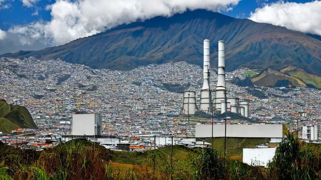 Image similar to Abundant, Nuclear Energy in Harmony with Nature; Location: Quito, Ecuador; retro-natural-futurism;