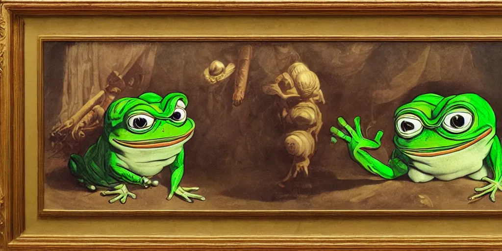 Image similar to pepe the frog, proclamation of the german empire by anton von werner