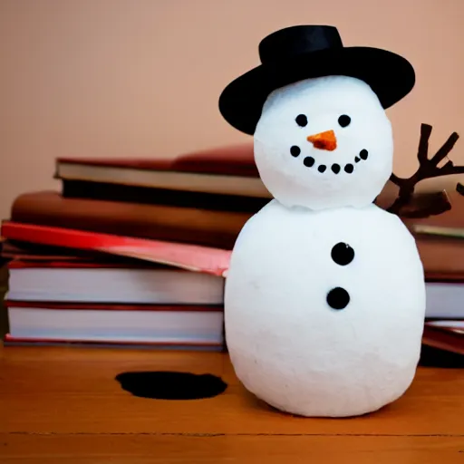 Image similar to photograph of snowman with the face of a school aged boy hd 8k