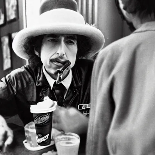 Prompt: bob dylan drinking a slurpee