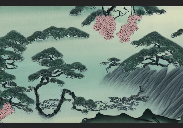 Image similar to ancient Japanese beautiful landscape mode concept art high realism