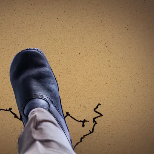 Prompt: A man crawling frantically out of a giant shoe