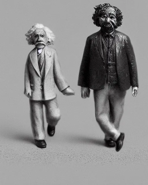 Image similar to a portrait of einstein and modi walking whilst holding hands, highly detailed, trending on artstation, bokeh, 9 0 mm, f / 1. 4