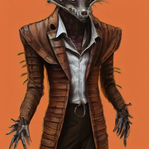 Prompt: “a humanoid ratman wearing a cheap salesman suit with lots of pockets, tons of pockets, D&D, fantasy, intricate, cinematic lighting, highly detailed, digital painting, artstation, concept art, smooth, sharp focus, illustration, art by Artgerm and Greg Rutkowski and Alphonse Mucha”