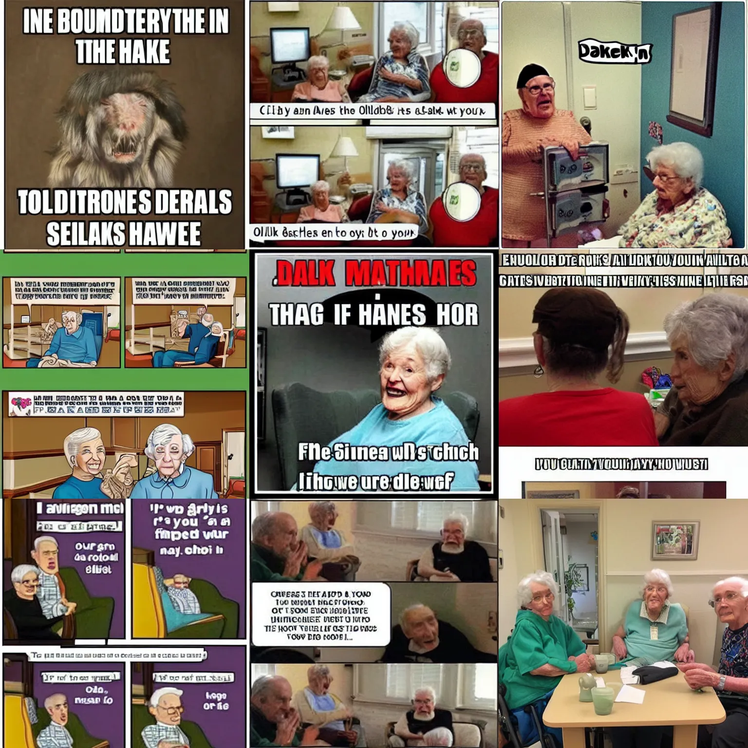 Prompt: dank memes in the old folks home.