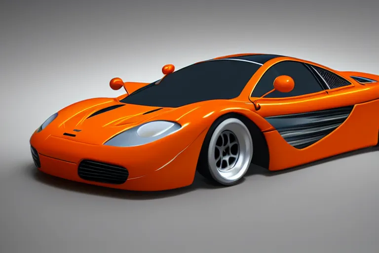 Image similar to cute cartoon McLaren F1, caricature style, octane render, unreal engine, 8k,