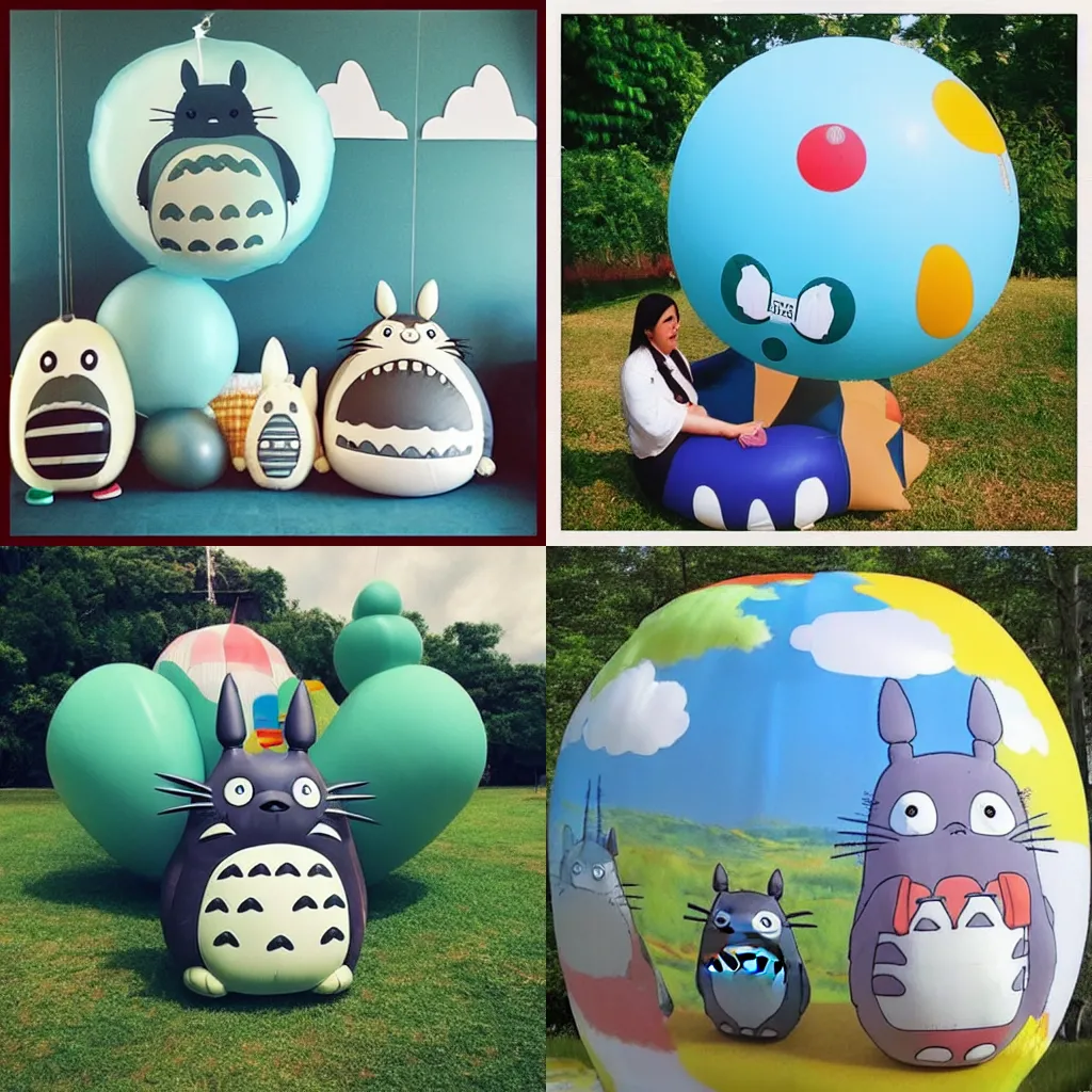 Prompt: “Totoro inflatables, parad floats, hot air balloon”