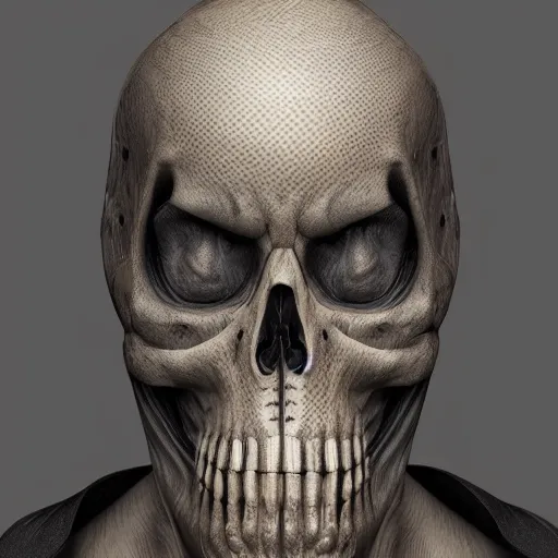 Image similar to an intricate, detailed face of the grim reaper, Ivory skin, dramatic lighting, 8k render, Octane, Photorealism, art nouveau