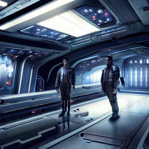 Prompt: the expanse tv show spaceship interiors realistic dramatic lighting stills 4 k