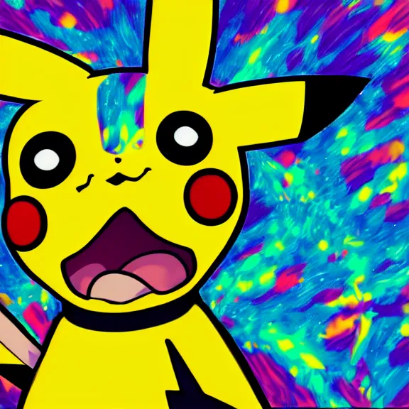 Image similar to pikachu on acid, digital art, 4k